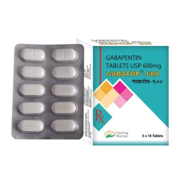 Box and blister strip of generic Gabapentin 600mg Tablets