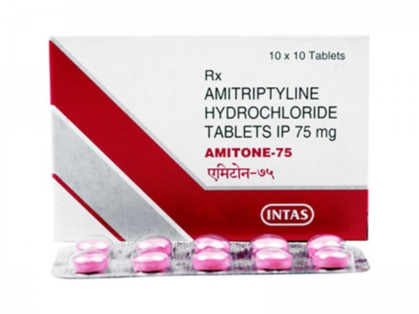 A box and blister strip of Generic Amitriptyline 75mg Tablets