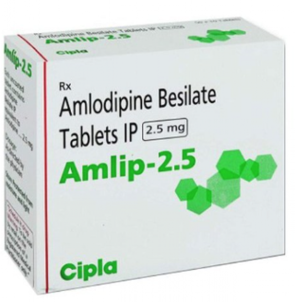 Box and Blister strips of generic Amlodipine Besylate 2.5mg tablets
