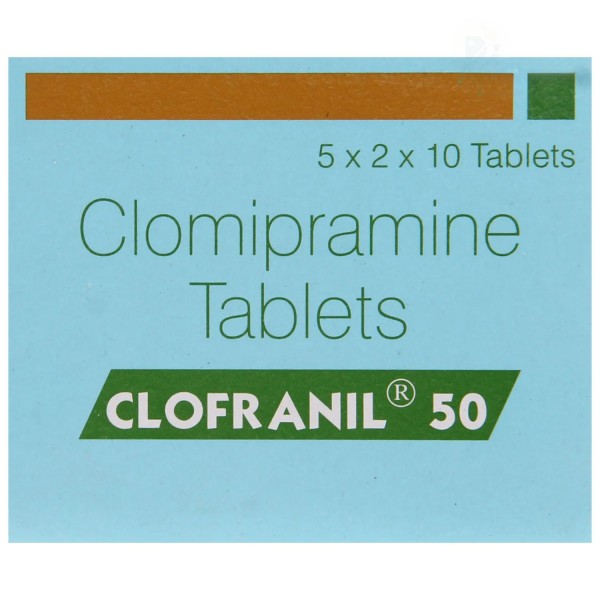 A box of generic Clomipramine 50mg tablets