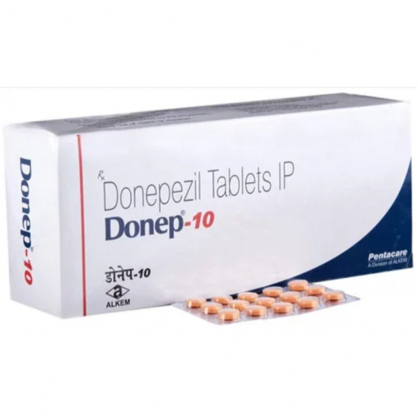 A box and a blister of generic Donepezil HCl 10mg tablets