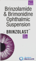 A bottle of Brinzolamide (1% w/v) + Brimonidine (0.2% w/v)  eye drops. 