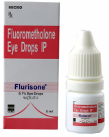 A box and a bottle of generic Fluorometholone Eye Drops 0.1% 