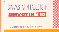 Blister strip of Simvastatin 10mg tablets