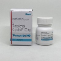 A box and a bottle of generic Temozolomide 100mg Capsules