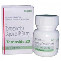 Boxe and bottle of generic Temozolomide 20mg Capsules