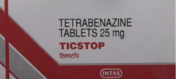 A box of Tetrabenazine 25mg tablets. 