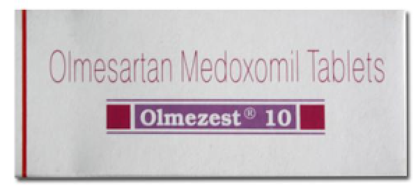 Box of generic Olmesartan Medoxomil 10mg tablets