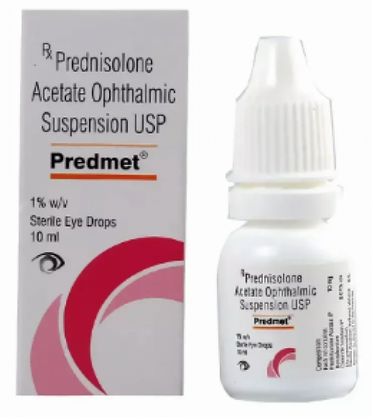 A pack and bottle of generic Prednisolone 1% Eye Drop