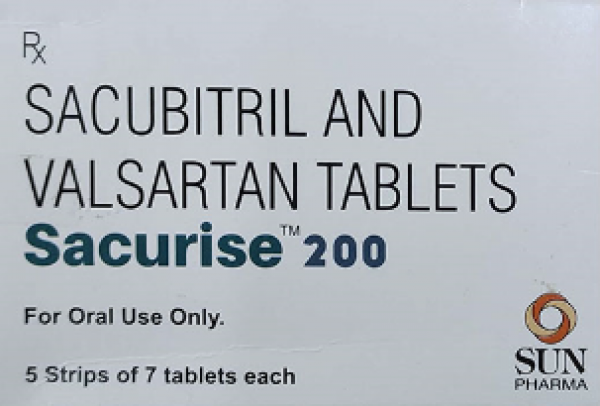 A box of Sacubitril 97mg + Valsartan 103mg tablets. 