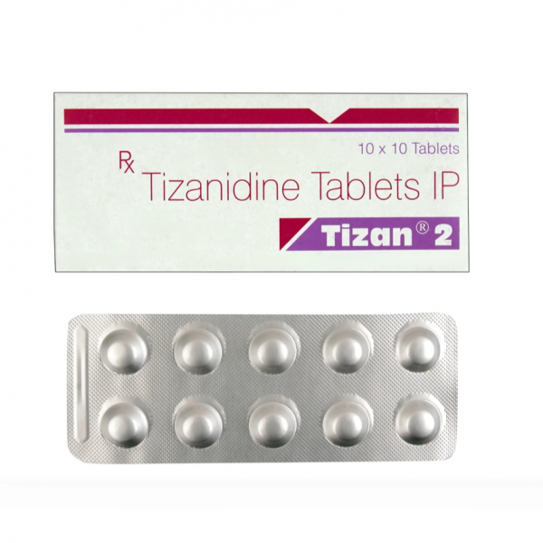 A blister pack and a box of Tizanidine 2mg Tablet