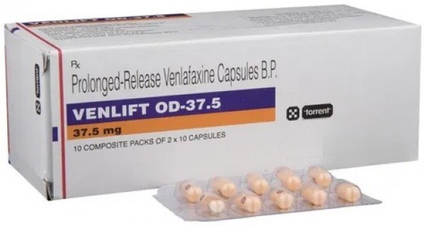 A box of generic Venlafaxine Hydrochloride XR 37.5mg capsules