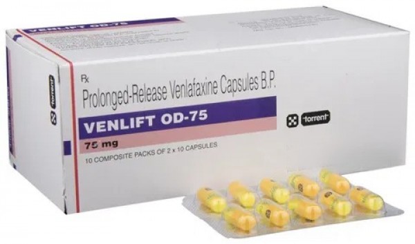 A box of generic Venlafaxine Hydrochloride XR 75mg capsules